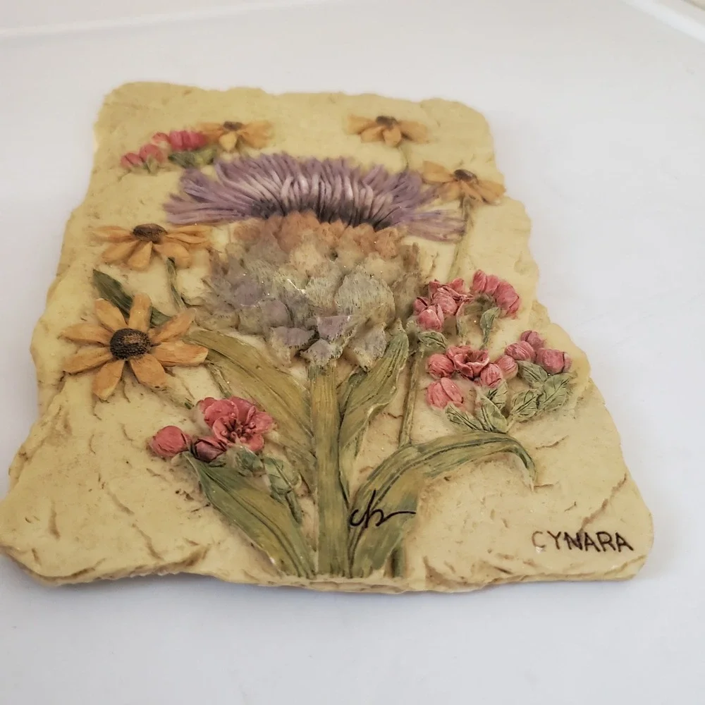 Cynara Artichoke Thistle 3D Floral Wall Plaque Botanical Relief Decor 6.5x4.5